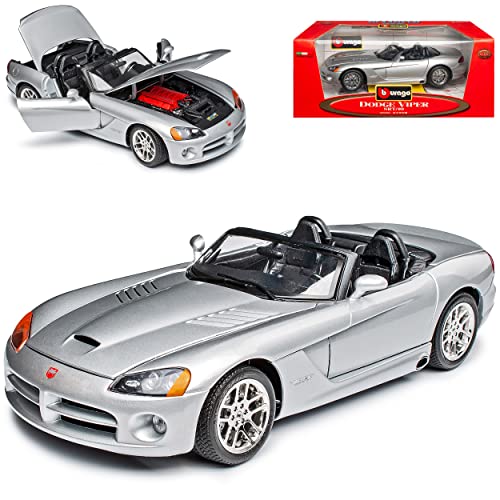 Bburago Dodge Viper SRT-10 Cabrio Silber Roadster 2. Generation 2003-2010 1/18 Modell Auto mit individiuellem Wunschkennzeichen von Bburago