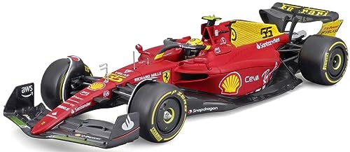 Bburago Druckguss-Modell Grand Prix Auto im Maßstab 1:24, kompatibel mit Ferrari F1-75 Carlos Sainz (75. Jubiläums-Limage, italienischer GP 2022) in Rot/Gelb von Bburago