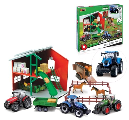 Bburago FARMLAND PLAYSET Horse Stable with New Holland Tractor von Bburago