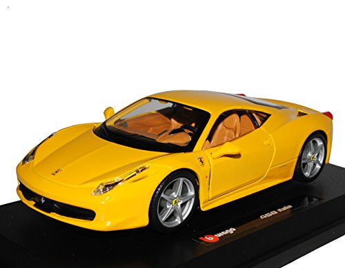 Bburago Ferrari 458 Italia Coupe Gelb Ab 2009 1/24 Modell Auto mit individiuellem Wunschkennzeichen von Bburago