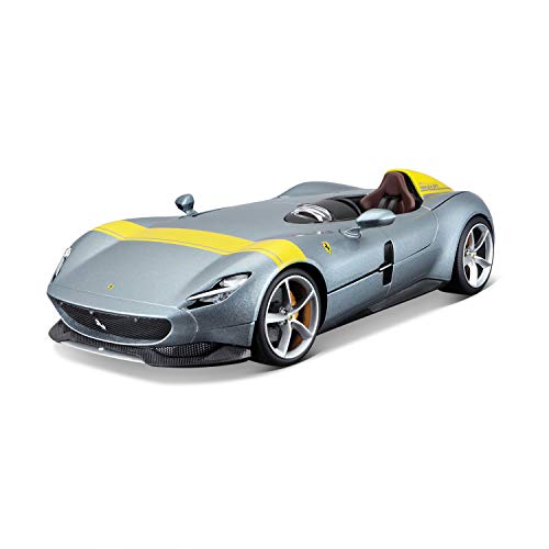 Bburago Ferrari Monza SP1: Modellauto im Maßstab 1:18, Ferrari Race & Play Serie, Kofferraum und Motorhaube zum Öffnen, lenkbar, 24 cm, grau (18-16013) von Bburago