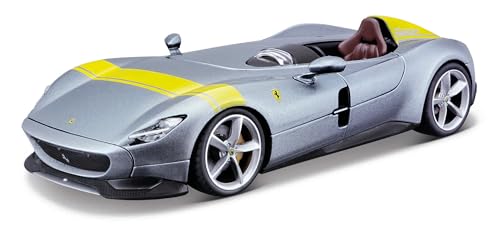 Bburago Ferrari Monza SP1: hochwertiges Modellauto im Maßstab 1:43, Ferrari Signature Edition, Hardcase, 10 cm, Silber-gelb (18-36912S) von Bburago