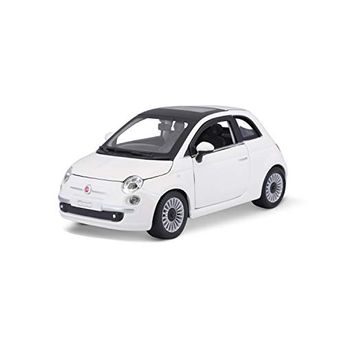 Bburago Fiat 500 (2007): Modellauto im Maßstab 1:24, Türen und Motorhaube zum Öffnen, lenkbar, 19 cm, weiß (18-22106) von Bburago