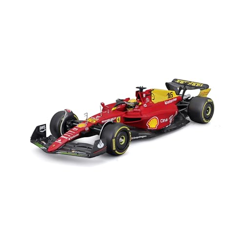 Bburago Ferrari F1-75 (2022): Modellauto im Maßstab 1:24, #16 Charles Leclerc, mit Fahrer, Hardcase, rot (18-26806L) von Bburago