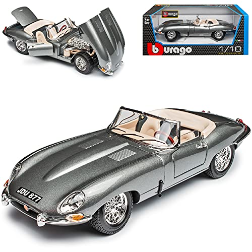 Bburago Jaguar E-Type Cabrio Grau 1961-1974 18-12046 1/18 Modell Auto mit individiuellem Wunschkennzeichen von Bburago