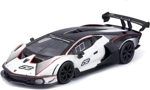 Bburago Lamborghini Essenza SCV12: Modellauto im Maßstab 1:24, Türen beweglich, weiß-schwarz (18-28023) von Bburago