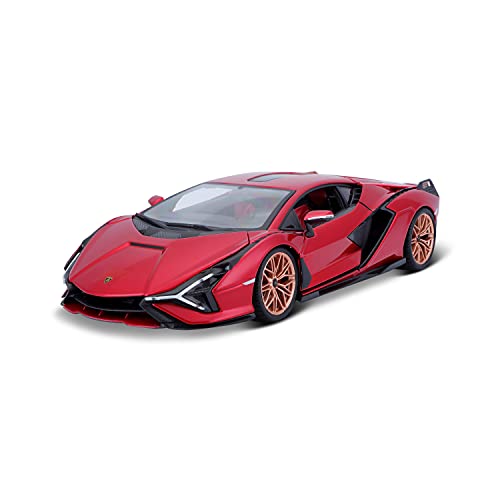 Bburago Lamborghini Sian FKP 37: Modellauto im Maßstab 1:18, Türen, Kofferraum und Motorhaube beweglich, lenkbar, 26 cm, rot (18-11046R), Farbig von Bburago