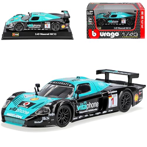 Bburago Maserati MC12 FIA GT Rennwagen Vitaphone Schwarz Nr 1 1/43 Modell Auto mit individiuellem Wunschkennzeichen von Bburago