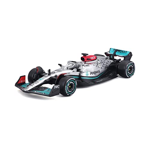 Bburago Mercedes AMG Petronas F1 Team W13 (2022): Modellauto im Maßstab 1:43, #63 George Russel, Windowbox, Silber (18-38065R) von Bburago