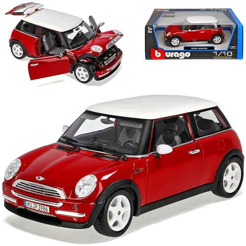 Bburago Mini Cooper New Rot mit weißem Dach R50 2001-2006 18-12034 1/18 Modell Auto mit individiuellem Wunschkennzeichen von Bburago