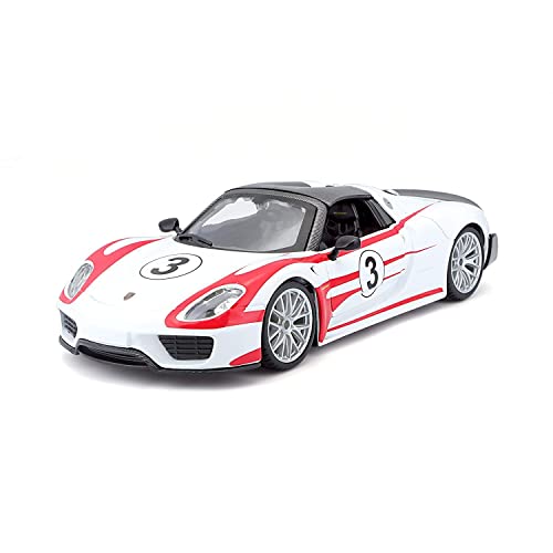 Bburago Race Porsche 918 Weissach #3: Modellauto im Maßstab 1:24, Türen zum Öffnen, lenkbar, 15 cm, weiß (18-28009) von Bburago