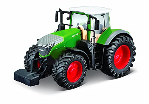 Bburago Traktor Fendt 1050 Vario: Spielzeugtraktor mit Schwungrad-Antrieb, abnehmbare Fahrerkabine, ab 3 Jahren, 10 cm, grünelb (18-31611), grün von Bburago