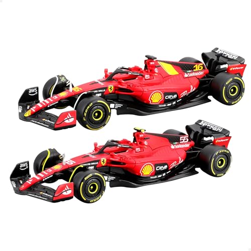 Burago Set mit 2 Modellautos, Formel 1, Carlos Sainz, Charles Leclerc, Ferrari SF-23, Maßstab 1/43, Modellbau, Miniatur-Sammlung, F1, BBurago, Geschenke für Sammler, ab 3 Jahren (78002) von Bburago