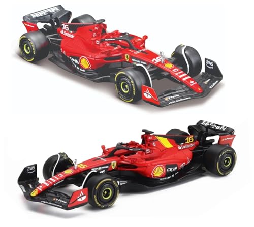 Burago Ferrari SF-23 2er Set Modellauto Formel 1 Charles Leclerc, Maßstab 1/43 Sammelfiguren F1 für Sammler, +3 Jahre (18-36839) von Bburago