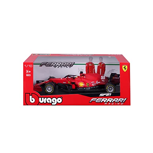 Burago - May Cheong GROUP-BBURAGO-1/18 FERRARI-2021 Formel 1-mit Helm #Sainz-Fahrzeug für Kinder ab 3 Jahren - 16809S, 16809S, Mehrfarbig von Bburago