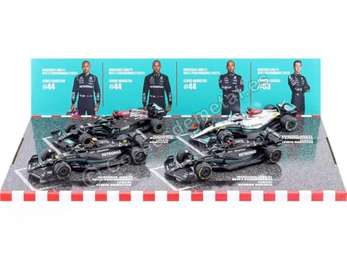 F1 MERCEDES AMG Petronas W12 W13 W14 Set 4 Modelle Auto Formel 1 F1 2021-2023 - LEWIS HAMILTON GEORGE RUSSEL - Maßstab 1:43 12cm - BBurago 38093 von Bburago