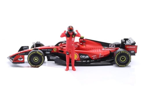 Ferrari SF-23 Carlos Sainz Nr 55 Saison 2023 Formel 1 F1 - Maßstab 1/24 23cm Modellauto mit Pilotenfigur DieCast BBurago 18-26809-55 von Bburago