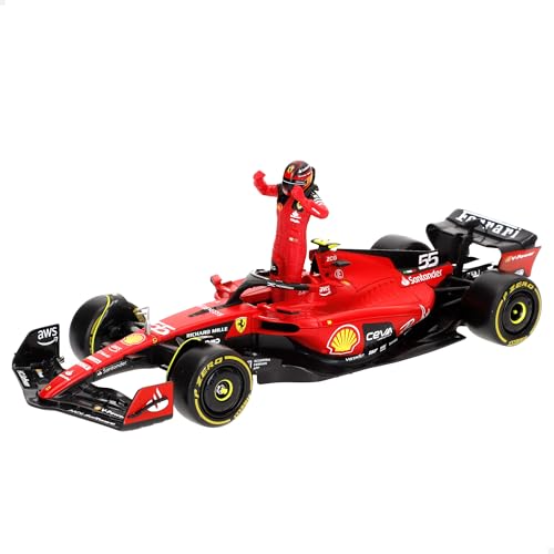 Ferrari SF-23 Carlos Sainz Nr 55 Saison 2023 Formel 1 F1 - Maßstab 1/24 23cm Modellauto mit Pilotenfigur DieCast BBurago 18-26809-55 von Bburago