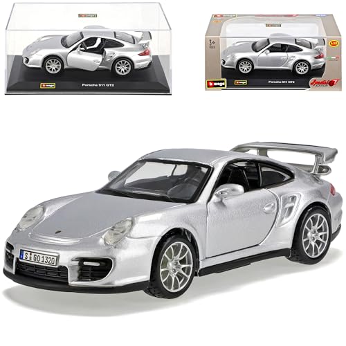 Porsche 911 997 Gt2 GT 2 Coupe Silber Mit Sockel Und Vitrine 1/32 Bburago Bur... von Bburago