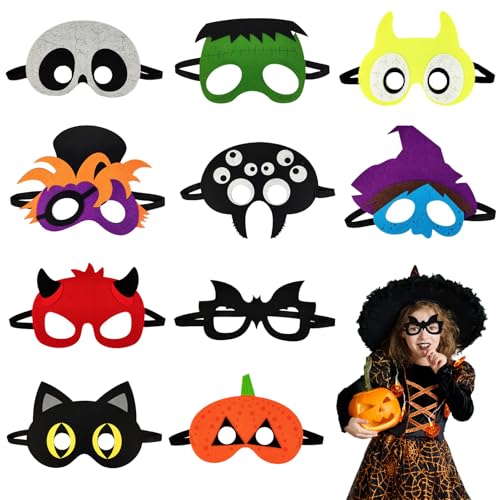 Bcuuozeeing 10 Stück Halloween Masken Bastelsets Kinder, Halloween Party Kindermaske Basteln Set, Halloween Maskendekoration für Jungen Mädchen Halloween Karneval Maskerade Cosplay Party von Bcuuozeeing