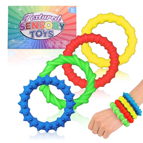 Fidegt Toys Sensorischen Armbänder 4er Pack Sensory Zappeln Anti Stress Spielzeug Wristband Fidget Dekompression Spielzeug für Kinder Jungen Mädchen Stressabbau, Angstlust, Autismus und ADHS von Bcuuozeeing