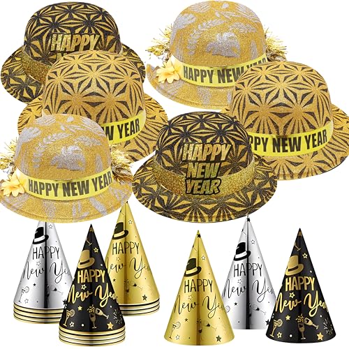 Bdecoll 18Stück Glitzer Silvester Deko 2025 Set,Happy New Year Haarreif Kopfschmuck Partyhüte Accessories - Frohes Neues Jahr - Neujahrdeko Silvester deko 2025 Party Set von Bdecoll