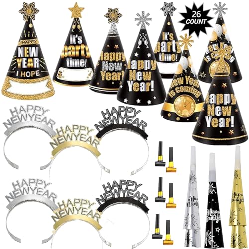 Bdecoll Stück Glitzer Silvester Deko 2025 Set,Happy New Year Haarreif Kopfschmuck Partyhüte Accessories - Frohes Neues Jahr - Neujahrsdeko - Dekoration zu Neujahr 2025 (26) von Bdecoll