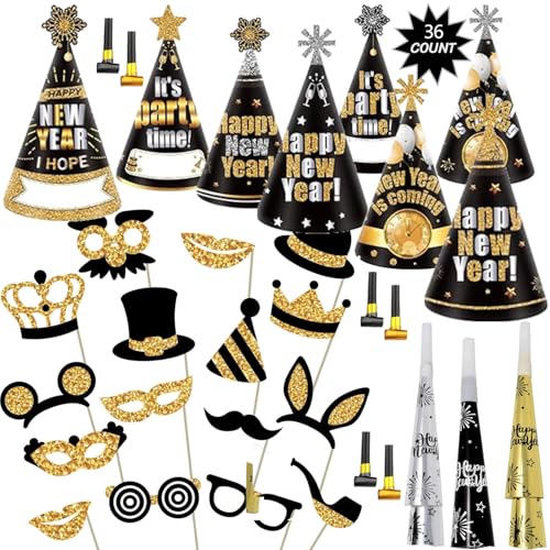 Bdecoll 32Stück Glitzer Silvester Deko 2025 Set,Happy New Year Haarreif Kopfschmuck Partyhüte Accessories - Frohes Neues Jahr - Neujahrsdeko - Dekoration zu Neujahr 2025 von Bdecoll