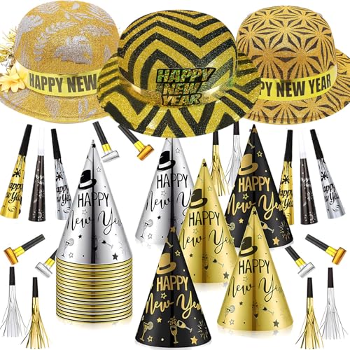 39Stk Glitzer Neujahrdeko Silvester deko 2025 Party Set,Happy New Year Deko Haarreif Kopfschmuck Silvester Partyhüte Silvester Accessories - Frohes Neues Jahr - Neujahrsdeko von Bdecoll