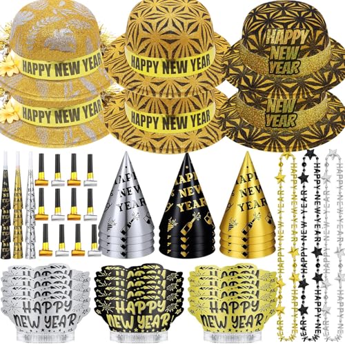 Bdecoll 57Stk Glitzer Silvester Deko 2025 Neujahr Party Dekoration Set,Happy New Year Haarreif Kopfschmuck Partyhüte Accessories - Frohes Neues Jahr - Neujahrsdeko - Dekoration zu Neujahr 2025 von Bdecoll