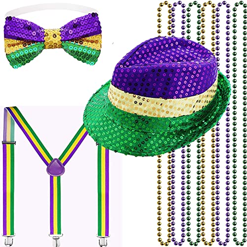 Bdecoll Karneval Party Favors Karneval Mardi Gras Grün Lila Gold Perlen Festival Hut Fliege Gesichtsmaske Party Dekoration Set für Geburtstag Karneval Brautparty (2) von Bdecoll