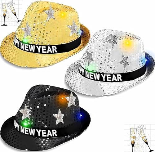 Bdecoll 3Stück Glitzer Silvester Deko 2025 Set,Happy New Year Haarreif Kopfschmuck Partyhüte Accessories - Frohes Neues Jahr - Neujahrsdeko - Dekoration zu Neujahr 2025 von Bdecoll