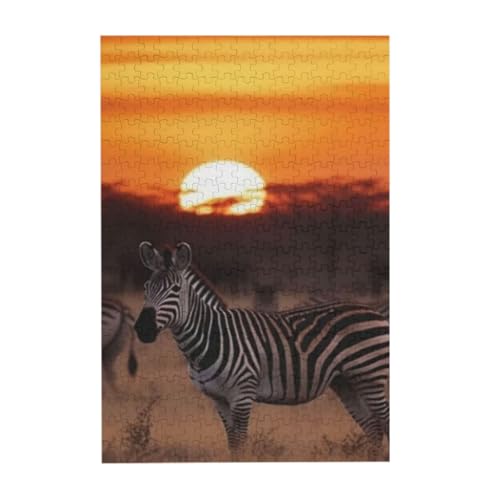 Puzzles, Holzpuzzles Erwachsene Unzip Puzzle 300 Teile Bilderpuzzle, Afrika Sonnenuntergang Zebra Druck von BeNtli