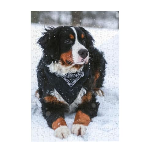 Puzzles, Holzpuzzles Erwachsene Unzip Puzzle 300 Teile Bilderpuzzle, Berner Sennenhund Schneefall von BeNtli