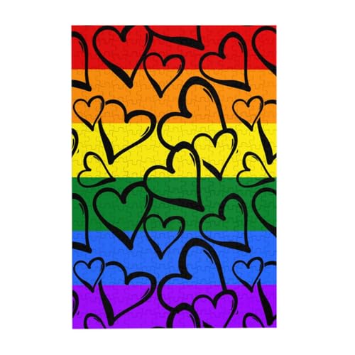 Puzzles, Holzpuzzles Erwachsene Unzip Puzzle 300 Teile Bilderpuzzle, Gay Pride Regenbogen farbige Herzen von BeNtli