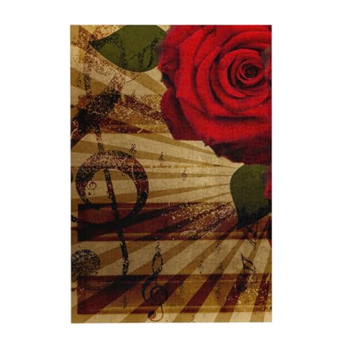 Puzzles, Holzpuzzles Erwachsene Unzip Puzzle 300 Teile Bilderpuzzle, Grunge Rose Vintage Musik von BeNtli