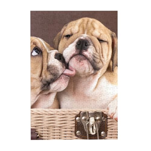 Puzzles, Holzpuzzles Erwachsene Unzip Puzzle 300 Teile Bilderpuzzle, Kuss Englische Bulldoggenwelpen von BeNtli