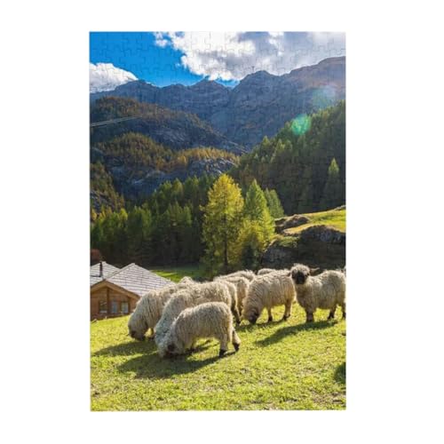 Puzzles, Holzpuzzles Erwachsene Unzip Puzzle 300 Teile Bilderpuzzle, Schweizer Alpen Wallis Schwarznasenschaf Nest Tiere von BeNtli