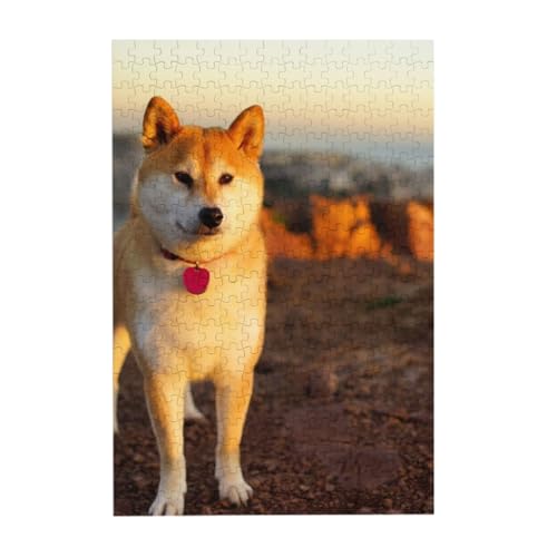 Puzzles, Holzpuzzles Erwachsene Unzip Puzzle 300 Teile Bilderpuzzle, Shiba Inu Haustiere Hunde Sonnenuntergang Bokeh Shiba Inu von BeNtli