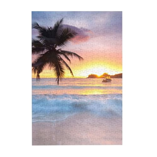 Puzzles, Holzpuzzles Erwachsene Unzip Puzzle 300 Teile Bilderpuzzle, Sonnenaufgang Tropisch Palme Insel von BeNtli