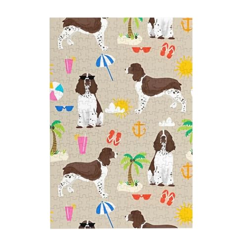 Puzzles, Holzpuzzles Erwachsene Unzip Puzzle 300 Teile Bilderpuzzle, Springer Spaniel Strand Sommer Tropisch Urlaub von BeNtli