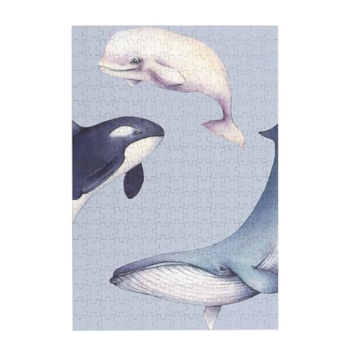 Puzzles, Holzpuzzles Erwachsene Unzip Puzzle 300 Teile Bilderpuzzle, Wasserflasche Aquarell Delphin Marine Wal von BeNtli