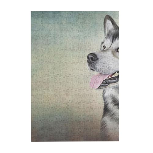 Puzzles, Holzpuzzles Erwachsene Unzip Puzzle 300 Teile Bilderpuzzle, Zeichnung Hund Alaskan Malamute Portrait von BeNtli