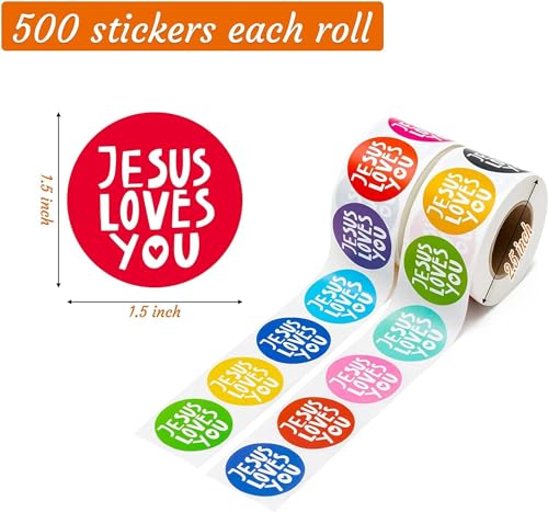 BeYumi 1000 Stk. Jesus Love You christliche Aufkleber Rolls(2 Walzen)1,5 Zoll 16 Farben JLY pädagogische christliche Themenaufkleber für Kinder Ostern Selbstklebende Dekorationsaufkleber Party Zubehör von BeYumi