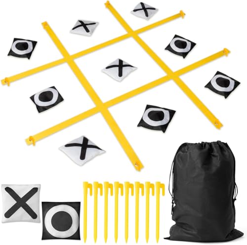 BeYumi Riesen-Tic-Tac-Toe Outdoor-Spiel - 4Ft x 4Ft tragbares zusammenlegbares Garten-Spiel ohne Montage Große Wurf-Spiel-Bohnenbäuche den Garten zur Picknick Camping oder Festival Familienfreundliche von BeYumi