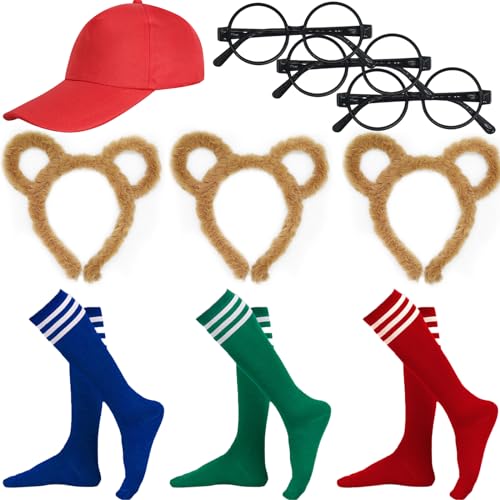 9-teiliges Streifenhörnchen-Kostüm-Set mit gestreiften Röhrensocken, Streifenhörnchen-Ohren, Plüsch-Stirnband, runder Brillenrahmen, Party, Cosplay, Tierkostüme von Beamely