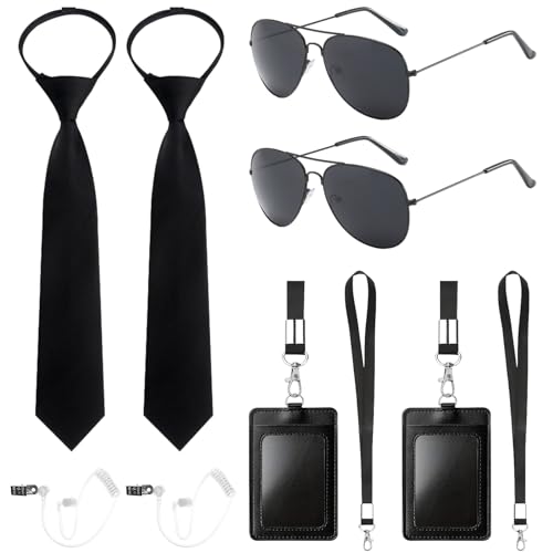 Beamely 10-teiliges Agenten-Zubehörset, Sicherheitsbeamter-Cosplay-Set mit Sonnenbrille, Krawatte, Kartenhalter, Ohrhörer für Erwachsene, Cosplay-Ankleideparty für Kinder von Beamely