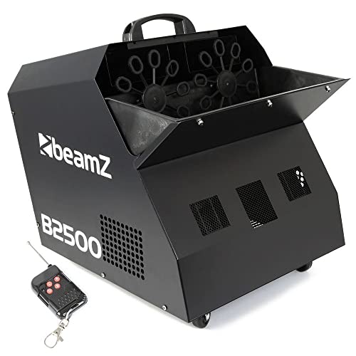 Beamz B2500 Bubble Double Maker Seifenblasenmaschine mit Fernbedienung für große Seifenblasen (2 Blasenräder, 2 leistungsstarke Gebläse, Netz-Betrieb) silber von Beamz