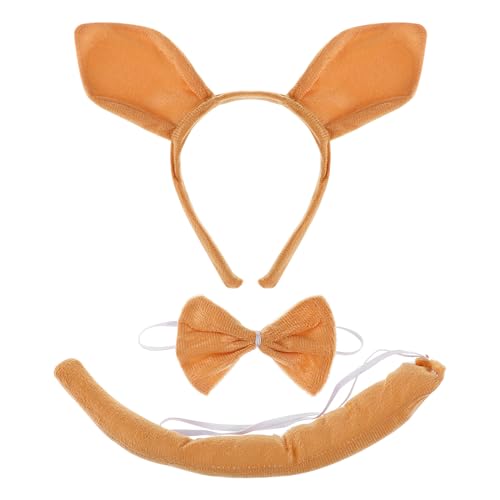 1Satz Känguru Kostümset mit Ohren Stirnband und Fliege Tierkostüm Accessoires für Karneval Halloween Cosplay und Geburtstagsfeiern von Beatifufu