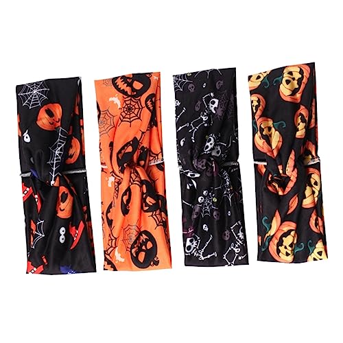 Beatifufu 4 Stück Halloween Stirnband Rutschfeste Haarbänder Sportliche Stirnbänder Knoten Haarbänder Elastische Turban Stirnbänder Kürbismuster Haarbänder Schleife Bandana von Beatifufu